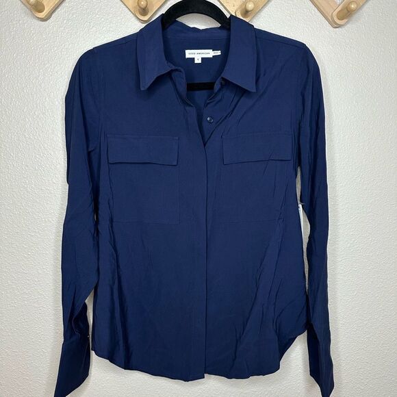 Good American Womens Hi-Low Point-Collar Button-Down Top Blue 1 US S - Picture 1 of 7